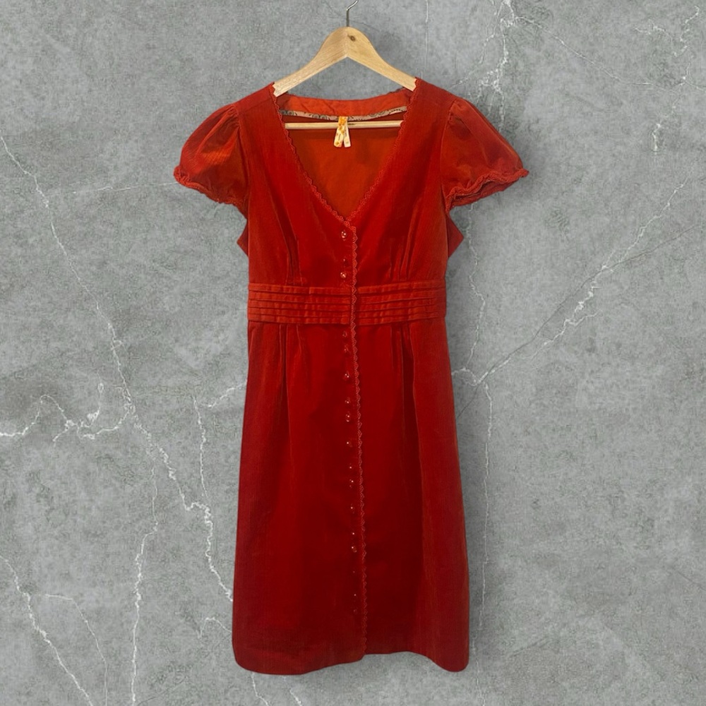 Size 12 Burnt Orange Corduroy Button Down Dress with Tie